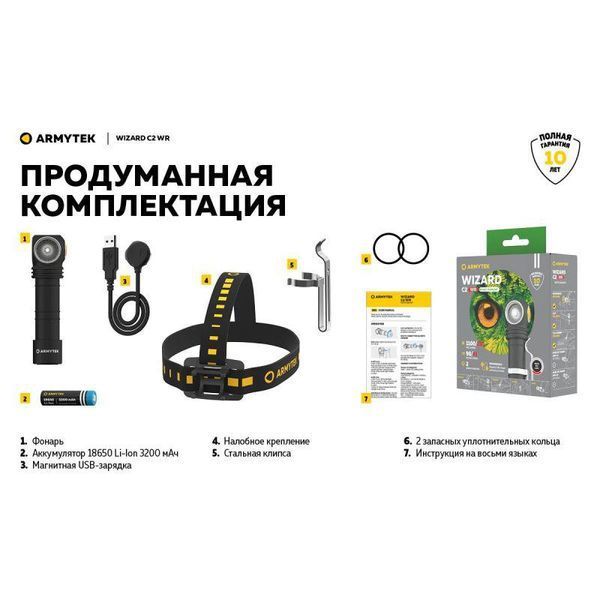 Налобний ліхтар Armytek Wizard v4 C2 WR Magnet USB, Білий-червоний світло AWUSB-WRC2 фото