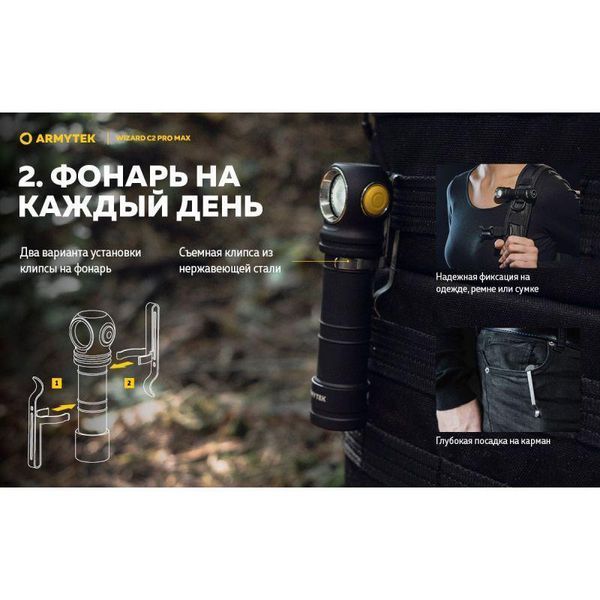 Налобний ліхтар Armytek Wizard Pro C2 Max XHP70.2 Magnet USB (1*21700) AWC2PRO_MAX фото