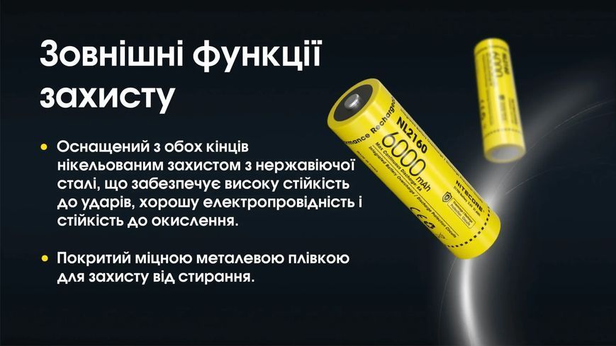 Акумулятор літієвий Li-Ion 21700 Nitecore NL2160 3.6V (6000mAh), захищений 6-1522 фото