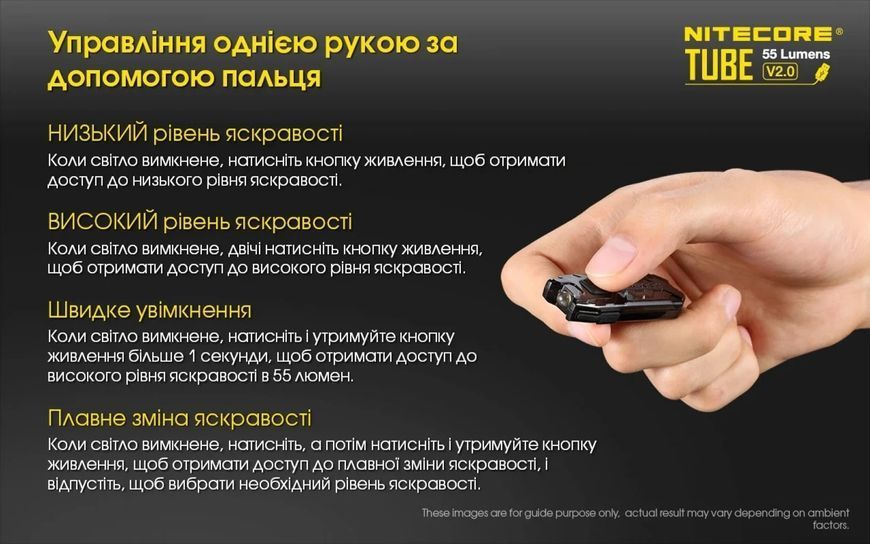 Ліхтар наключний Nitecore TUBE v2.0 (1 LED, 55 люмен, 2 режими, USB), Оливковий 6-1147_V2_olive фото