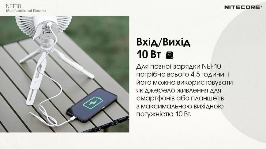 2в1 - Вентилятор бездротовий, Power Bank Nitecore NEF10 (10000mAh, підсвітка), білий 6-1482_white фото