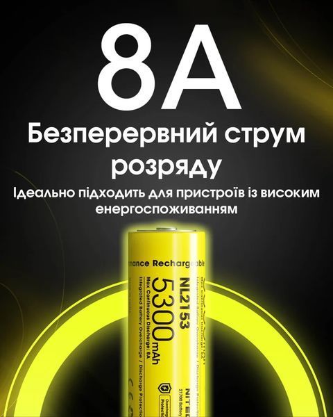 Акумулятор літієвий Li-Ion 21700 Nitecore NL2153 3.6V (5300mAh), захищений 6-1515 фото